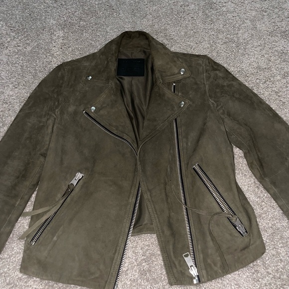 All Saints Jackets & Blazers - All Saints Suede Dalby Biker Jacket Olive Green